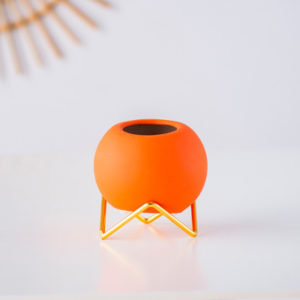 Retro Plant Pot with Stand – Orange – Small