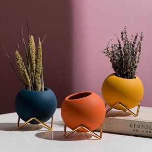 Retro Plant Pot with Stand – Orange – Small